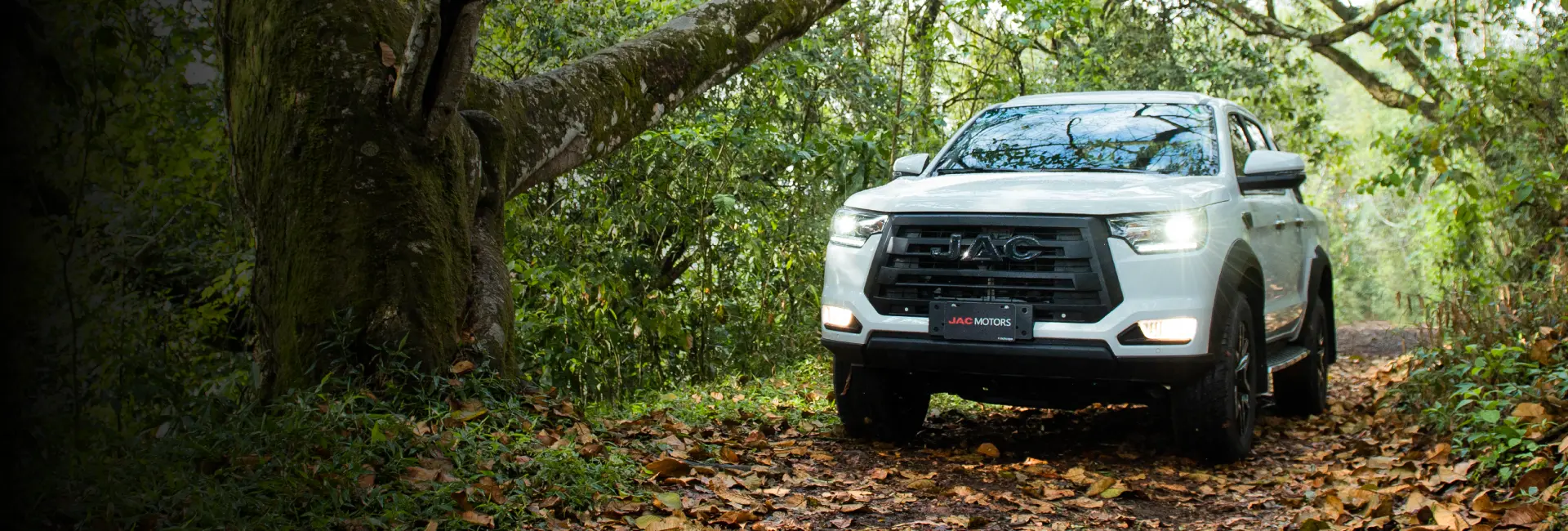 Camioneta Pick Up T8 Pro en bosque con árboles de fondo.